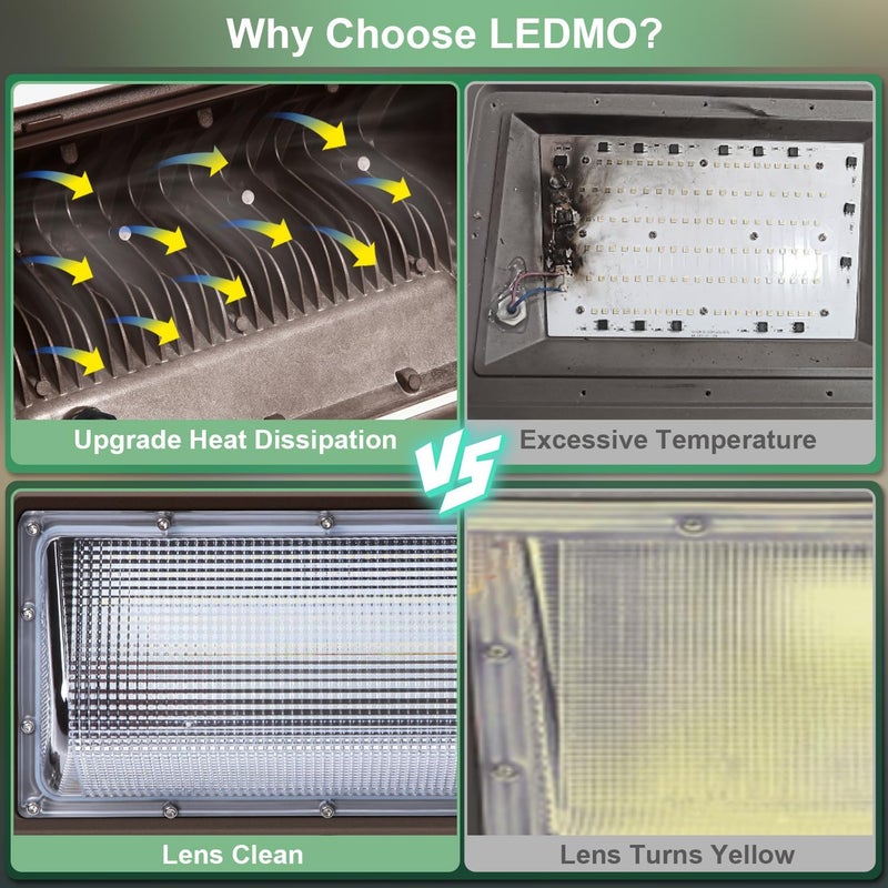 LEDMO LED Wall Pack Light 150w Waterproof Ultra Bright Outdoor Lights Wall Mount 5000K 21000lm Commercial and Industrial Security Flood Lighting Exterior Fixture 100-277V Equivalent Energy Save - Image 3